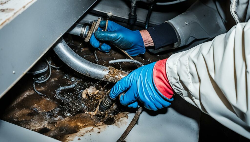 Professional plumber unclogging a drain